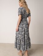 defox Rochie Albastru Marin de bumbac cu mâneci bufante cu elastic în talie și volan Vimaliana