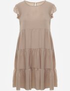 defox Rochie Amplă Bej cu Volane Prinsă la Gât Rettesa