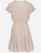 defox Rochie Bej cu flori cu elastic în talie și curea din material decorată cu volane Monnesa