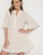 defox Rochie Bej deschis din bumbac brodată cu croi cămașă cu volane Filidwena