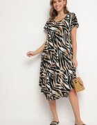 defox Rochie bej din bumbac cu croi evazat cu spate mai lung Ronora