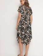 defox Rochie bej din bumbac cu croi evazat cu spate mai lung Ronora