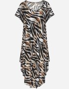 defox Rochie bej din bumbac cu croi evazat cu spate mai lung Ronora
