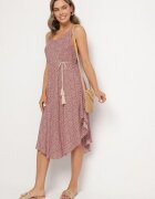 defox Rochie Bej Evazată din Bumbac cu Imprimeu Abstract Ronive