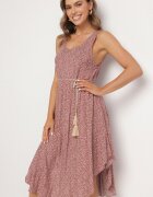 defox Rochie Bej Evazată din Bumbac cu Imprimeu Abstract Ronive