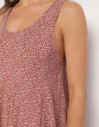 defox Rochie Bej Evazată din Bumbac cu Imprimeu Abstract Ronive