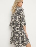 defox Rochie Bej-neagră Cloche din Bumbac cu Volane Model Ornamental Lanoreth