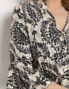 defox Rochie Bej-neagră Cloche din Bumbac cu Volane Model Ornamental Lanoreth