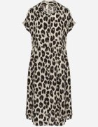 defox Rochie Bej-Neagră Din bumbac Croială tip cămașă Cu buzunare Leopard Iffanea