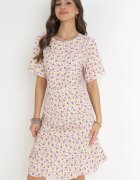 defox Rochie Bej tip cutie cu imprimeu floral și volane Temrance