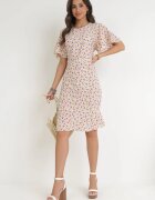 defox Rochie Bej tip cutie cu imprimeu floral și volane Temrance