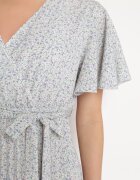 defox Rochie Bej-Violet Cloș cu Elastic în Talie și Cordon din Material Prissa