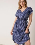 defox Rochie bleu-marin din bumbac cu elastic în talie și volănaș Romilla