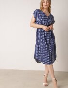 defox Rochie bleu-marin din bumbac cu elastic în talie și volănaș Romilla