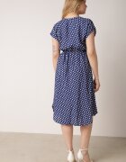 defox Rochie bleu-marin din bumbac cu elastic în talie și volănaș Romilla