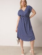 defox Rochie bleu-marin din bumbac cu elastic în talie și volănaș Romilla