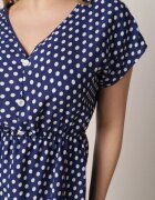 defox Rochie bleu-marin din bumbac cu elastic în talie și volănaș Romilla