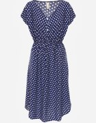 defox Rochie bleu-marin din bumbac cu elastic în talie și volănaș Romilla