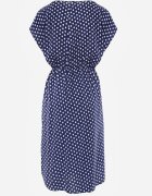 defox Rochie bleu-marin din bumbac cu elastic în talie și volănaș Romilla