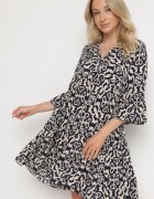 defox Rochie Bleumarin Cloș din Bumbac cu Imprimeu Etnic Zalista