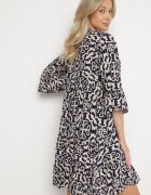 defox Rochie Bleumarin Cloș din Bumbac cu Imprimeu Etnic Zalista