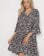 defox Rochie Bleumarin Cloș din Bumbac cu Imprimeu Etnic Zalista