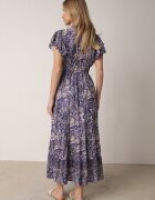 defox Rochie Bleumarin Cloș Petrecută din Bumbac cu Imprimeu Paisley cu Elastic în Talie Zonne