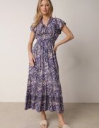 defox Rochie Bleumarin Cloș Petrecută din Bumbac cu Imprimeu Paisley cu Elastic în Talie Zonne