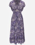 defox Rochie Bleumarin Cloș Petrecută din Bumbac cu Imprimeu Paisley cu Elastic în Talie Zonne