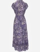 defox Rochie Bleumarin Cloș Petrecută din Bumbac cu Imprimeu Paisley cu Elastic în Talie Zonne