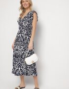 defox Rochie Bleumarin din bumbac cloș cu volane cu imprimeu ornamental Zaliette