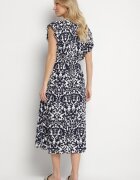 defox Rochie Bleumarin din bumbac cloș cu volane cu imprimeu ornamental Zaliette