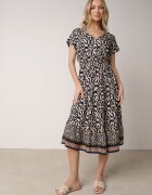 defox Rochie Bleumarin Din bumbac cu decolteu în V închisă cu nasturi cu elastic în talie Kelea