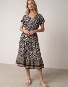 defox Rochie Bleumarin Din bumbac cu decolteu în V închisă cu nasturi cu elastic în talie Kelea