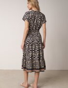 defox Rochie Bleumarin Din bumbac cu decolteu în V închisă cu nasturi cu elastic în talie Kelea
