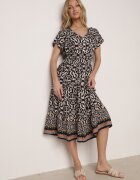 defox Rochie Bleumarin Din bumbac cu decolteu în V închisă cu nasturi cu elastic în talie Kelea