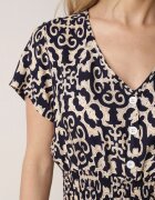 defox Rochie Bleumarin Din bumbac cu decolteu în V închisă cu nasturi cu elastic în talie Kelea