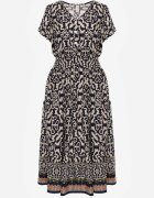 defox Rochie Bleumarin Din bumbac cu decolteu în V închisă cu nasturi cu elastic în talie Kelea