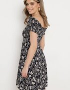 defox Rochie Bleumarin din Bumbac cu Decolteu Tip Spaniolă și Volan Ușor Hannesia