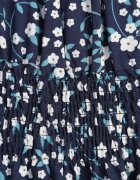 defox Rochie bleumarin din bumbac stil spaniolă cu flori cu elastic încrețit în talie Rosaliya