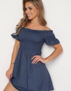 defox Rochie bleumarin din bumbac tip spaniolă cu bust încrețit Rialifea