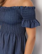 defox Rochie bleumarin din bumbac tip spaniolă cu bust încrețit Rialifea