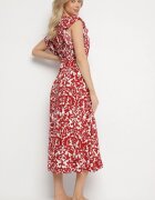 defox Rochie Bordo de bumbac evazată cu volane și model ornamental Zaliette