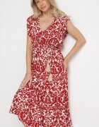 defox Rochie Bordo de bumbac evazată cu volane și model ornamental Zaliette