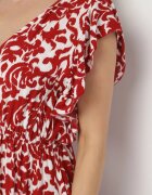 defox Rochie Bordo de bumbac evazată cu volane și model ornamental Zaliette