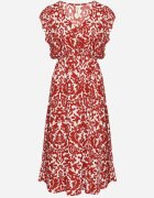 defox Rochie Bordo de bumbac evazată cu volane și model ornamental Zaliette