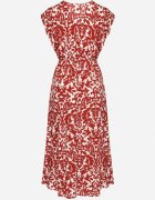 defox Rochie Bordo de bumbac evazată cu volane și model ornamental Zaliette