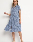 defox Rochie Cămașă Bleumarin Bumbac Florală cu poale evazate Jerilsa