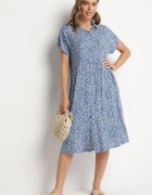 defox Rochie Cămașă Bleumarin Bumbac Florală cu poale evazate Jerilsa