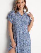 defox Rochie Cămașă Bleumarin Bumbac Florală cu poale evazate Jerilsa